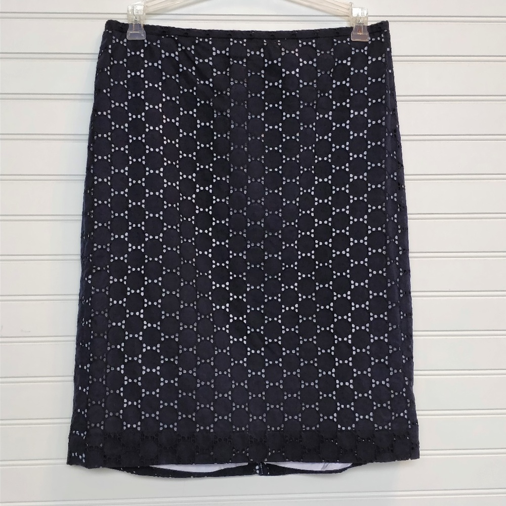 NWT LOFT navy blue eyelet pencil skirt size 2